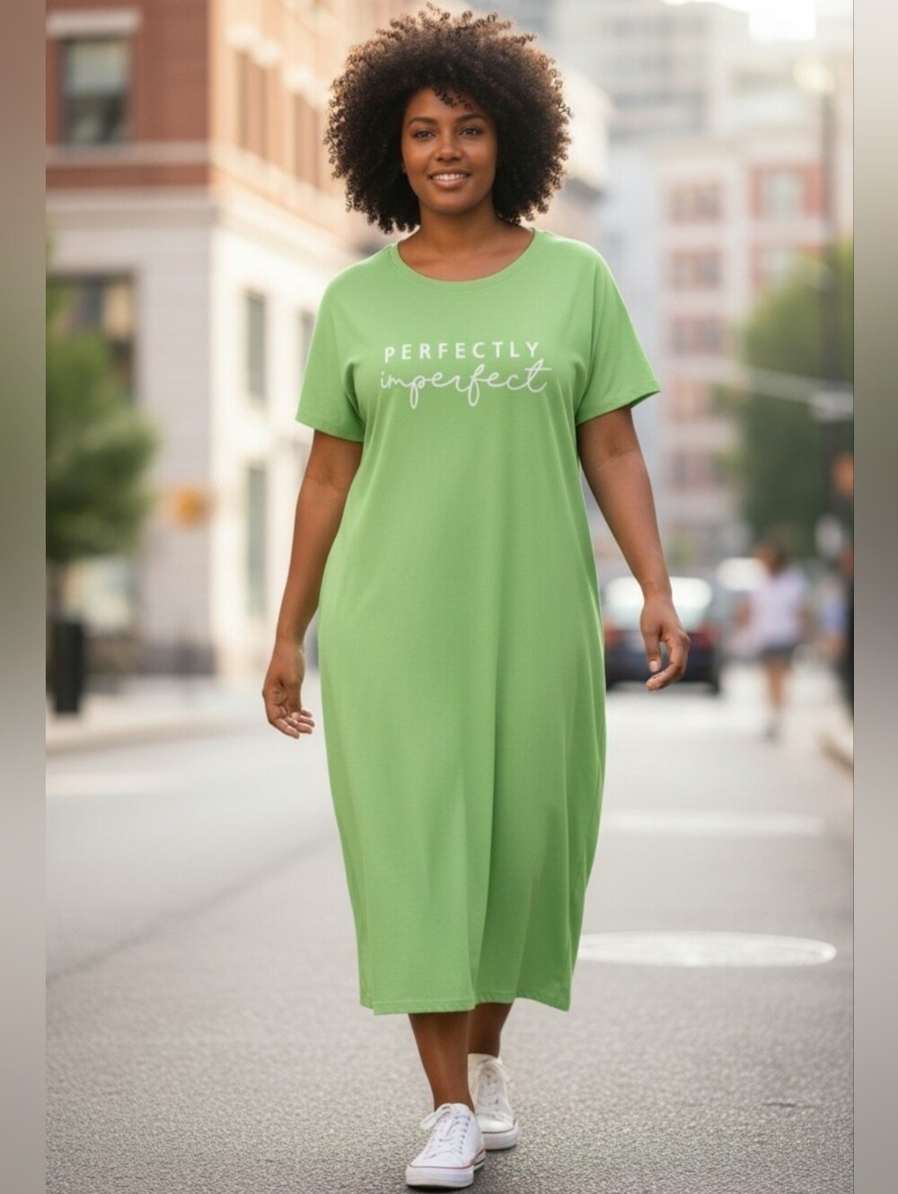 Shein Curve Sz 2XL Bodycon Dress Perfectly Imperfect Graphic Green Short Sleeve.